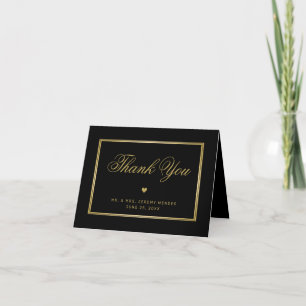 Elegant Black Gold Script Inside Photo Wedding Thank You Card