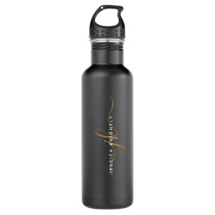 Elegant Black Gold Script Monogram Initials Name 710 Ml Water Bottle