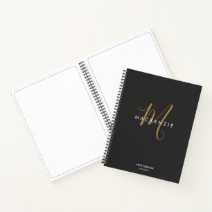 Elegant Black Gold Script Monogram Sketchbook Notebook