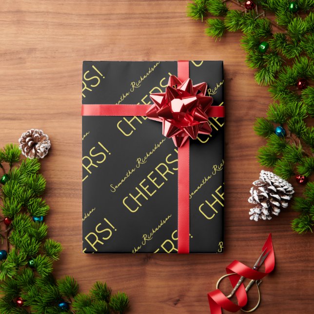 Elegant Black Gold Script Name  Wrapping Paper (Holiday Gift)