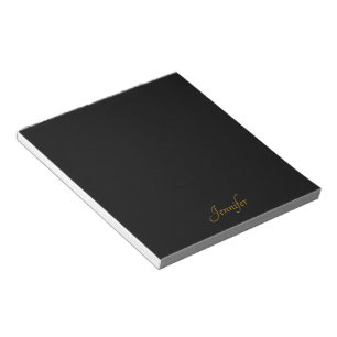 Elegant Black Gold Script Personalized Monogram Notepad