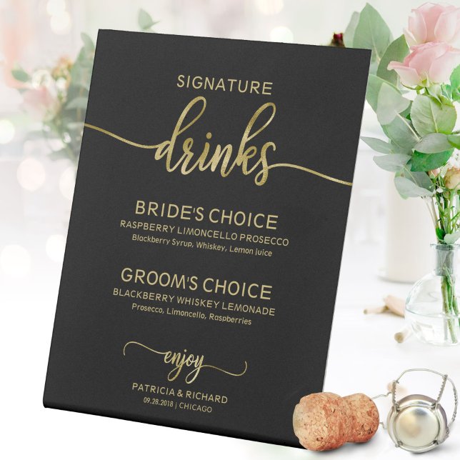 Elegant Black Gold Script Signature Drinks Sign (Creator Uploaded)