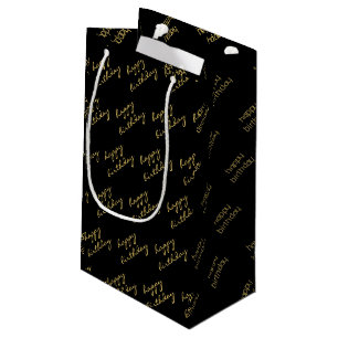Elegant Black Gold Script Small Gift Bag