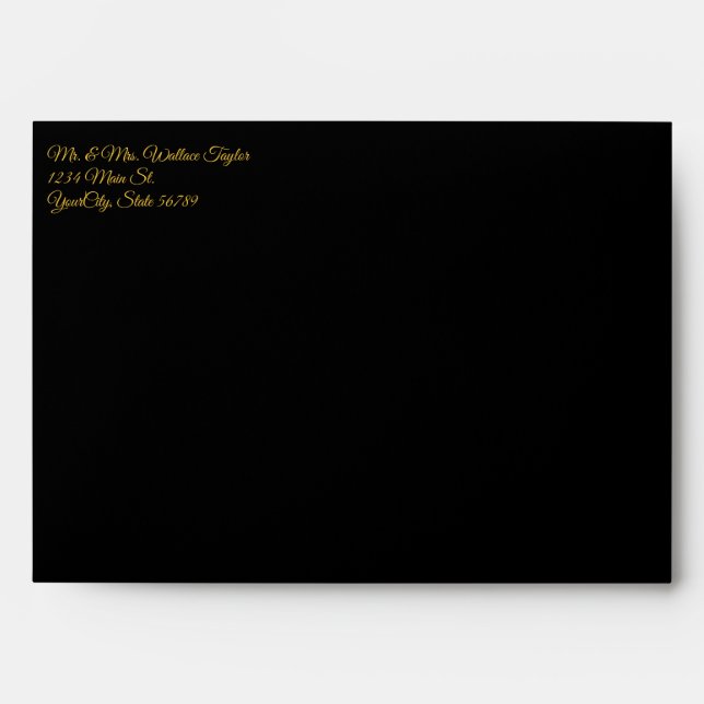 Elegant Black, Gold Script, Watercolor Floral Enve Envelope (Front)