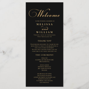 Elegant Black Gold Script Wedding Program