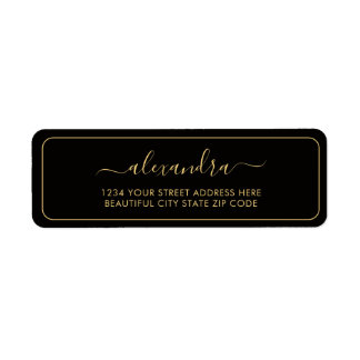 Elegant Black Gold Script Wedding Return Address
