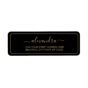 Elegant Black Gold Script Wedding Return Address