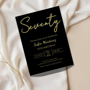 Elegant Black & Gold Seventy 70th Birthday  Invitation