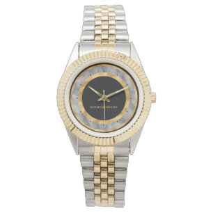 Elegant Black Gold Silver Foil Personalized Watch