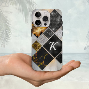 Elegant black gold silver geometric  iPhone 16 pro case