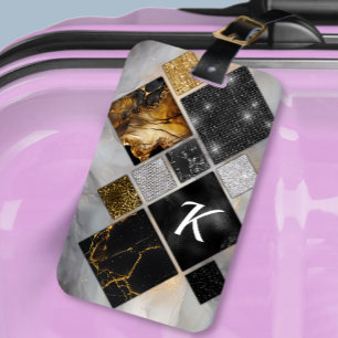 Elegant black gold silver geometric  luggage tag