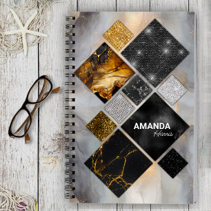 Elegant black gold silver geometric sketchbook notebook