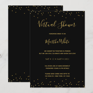 Elegant Black Gold Simple Virtual Bridal Shower Invitation