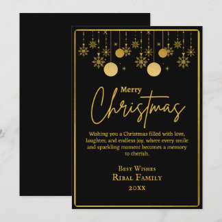 Elegant Black & Gold Snowflake Merry Christmas Holiday Card