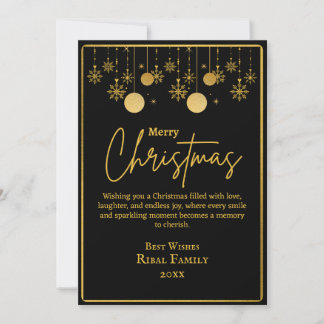 Elegant Black & Gold Snowflake Merry Christmas Invitation