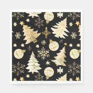 Elegant Black Gold Snowflakes Christmas Tree Balls Napkin