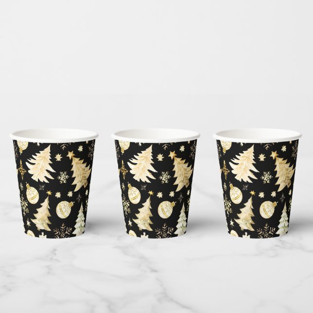 Elegant Black Gold Snowflakes Christmas Tree Balls Paper Cups (Multi)