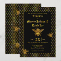 Elegant Black Gold Sparkling Bee Beehive Wedding