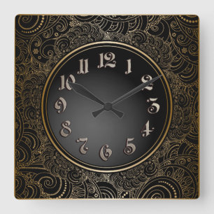 Elegant Black & Gold Square Wall Clock