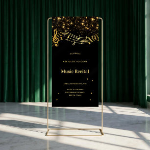 Elegant Black Gold Star Music Recital Banner