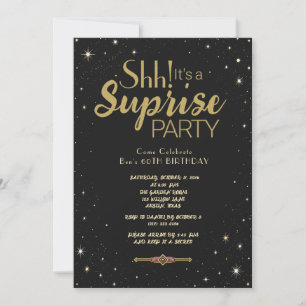 Elegant Black Gold Starry 60th Surprise Birthday  Invitation