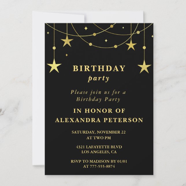 Elegant Black Gold Stars 94th birthday  Invitation (Front)