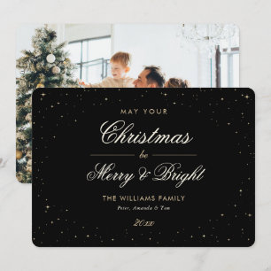 Elegant Black Gold Stars Photo Christmas Holiday Card