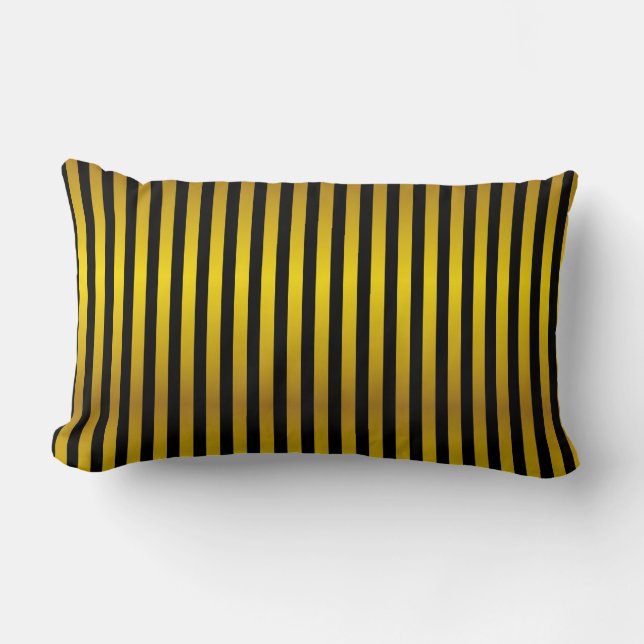 Elegant Black Gold Stripe Pattern Lumbar Pillow (Front)