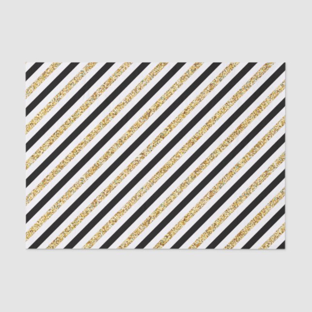Elegant black gold stripe pattern party wine box tissue paper (Front)