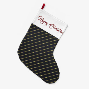 Elegant Black Gold Stripes Large Christmas Stocking
