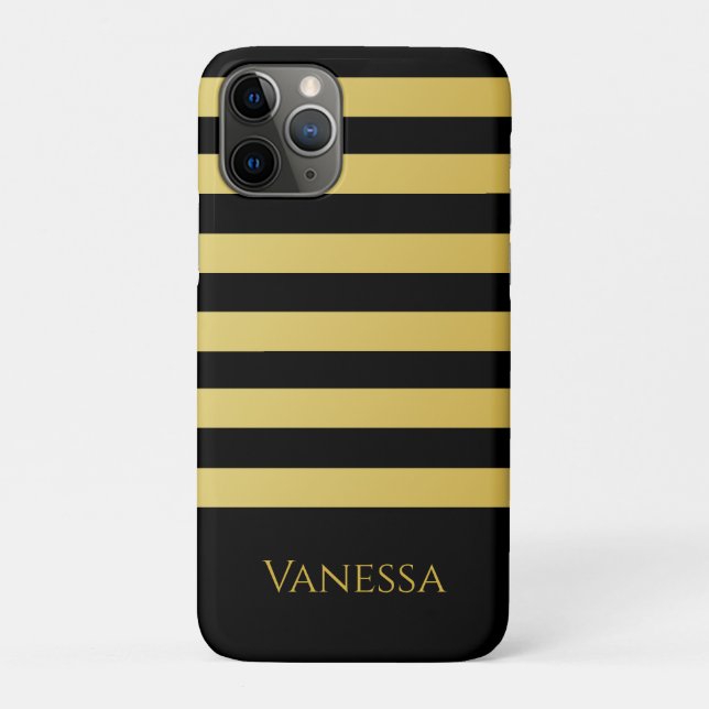 Elegant Black Gold Stripes with Your Name Case-Mate iPhone Case (Back)