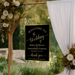 Elegant Black & Gold Stylish Wedding Welcome Acrylic Sign
