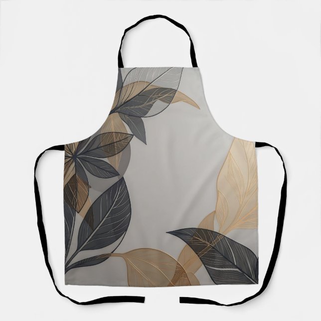 Elegant Black Gold Stylized Leaf Botanical Pattern Apron (Front)