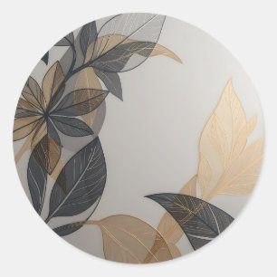 Elegant Black Gold Stylized Leaf Botanical Pattern Classic Round Sticker