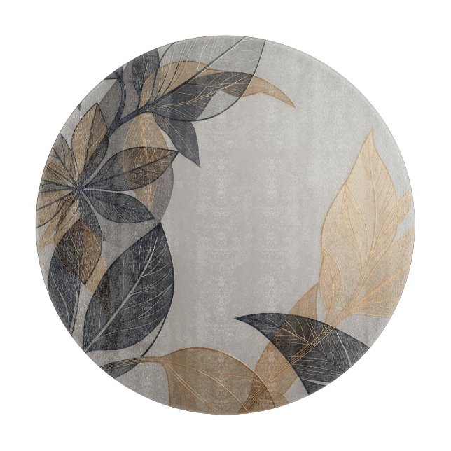 Elegant Black Gold Stylized Leaf Botanical Pattern Cutting Board (Front)