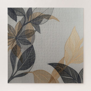 Elegant Black Gold Stylized Leaf Botanical Pattern Jigsaw Puzzle