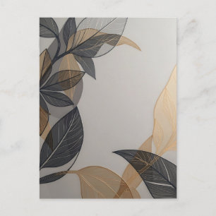 Elegant Black Gold Stylized Leaf Botanical Pattern Postcard