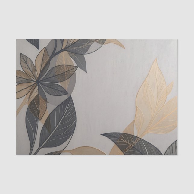 Elegant Black Gold Stylized Leaf Botanical Pattern Tissue Paper (Front)