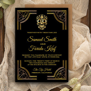 Elégant Black Gold Sugar Faire-part de mariage crâ