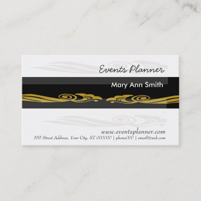 Elegant Black Gold Sumptuous  Events Planning Business Card (Front)