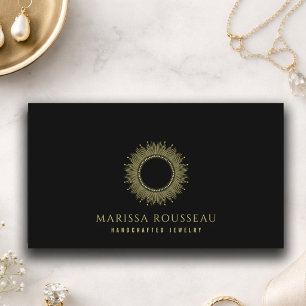 Elegant Black Gold Sunburst Jewelry Branding Business Card