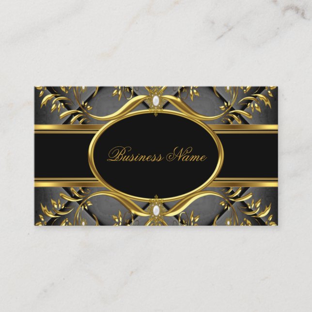 Elegant Black & Gold Swirl Business Card (Front)