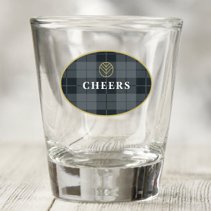 Elegant Black Gold Tartan Personalized Shot Glass