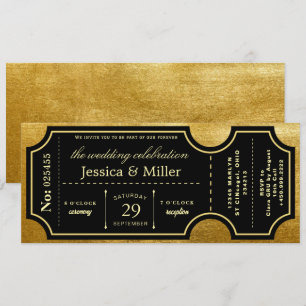Elegant Black & Gold Ticket Wedding Invitation