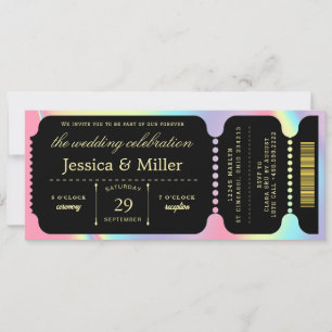 Elegant Black & Gold Ticket Wedding Invitation