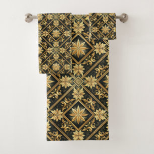 Elegant black gold tiled pattern  bath towel set