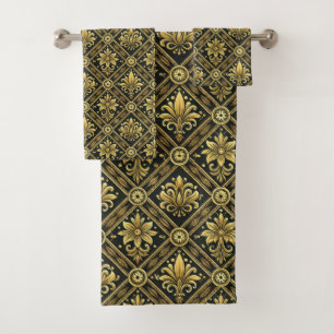 Elegant black gold tiled pattern  bath towel set