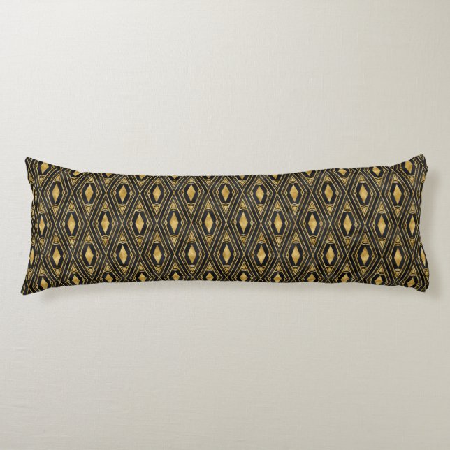 elegant black gold tiled pattern body pillow (Front)