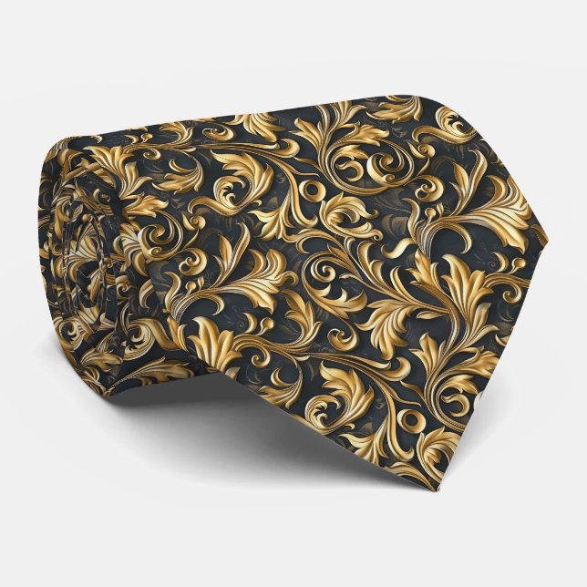 Elegant black gold tiled pattern  tie (Rolled)