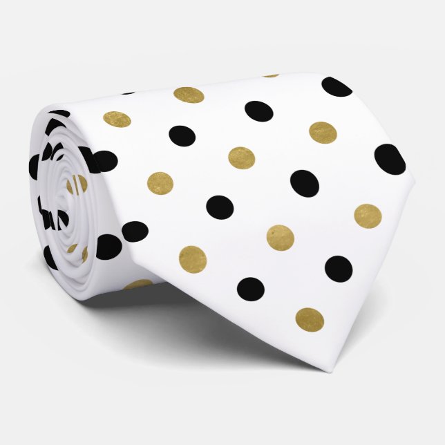 elegant black gold tiled polka dot pattern  tie (Rolled)
